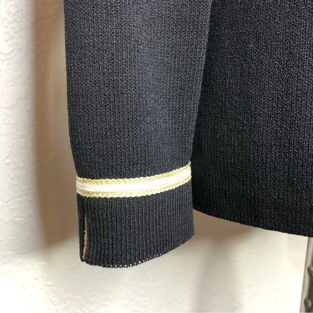 St John Collection black with white gold trim santana knit zip front jacket 10